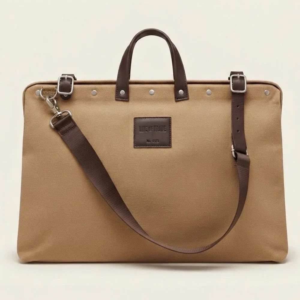 Line of Trade No. 0312 Canvas Leather Briefcase Tan Brown Laptop Messenger Bag